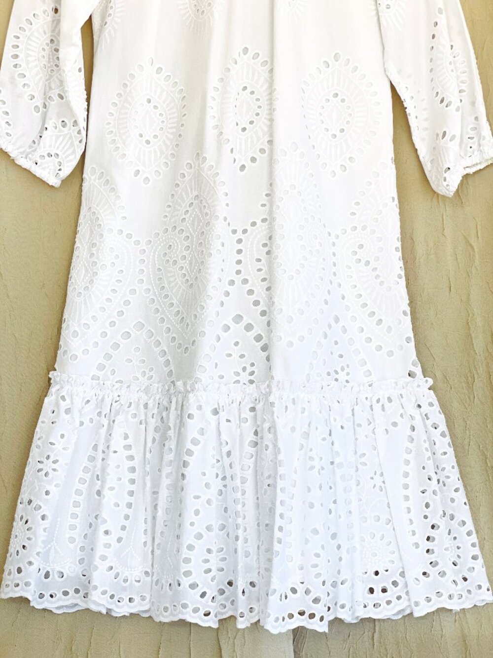 Soft Surroundings Small White Eyelet Peasant Midi Ruffle Dress Cotton 3/4 Sleeve - Picture 13 of 13